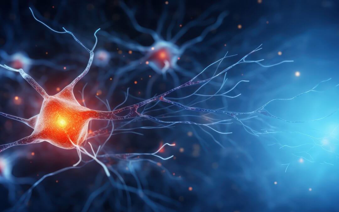 A 3D graphic of neurons and nerves, illustrating chronic nerve pain